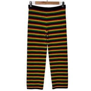 KNITTY KITTY Pants Crops Small Rasta Striped Sweater Knit Black Red Yellow Green